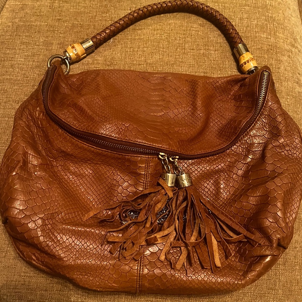 Elaine Turner cognac colored hobo purse